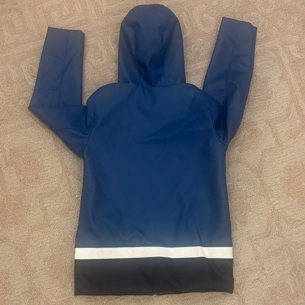 Kids Blue Hooded Rain Jacket with Reflective Trim